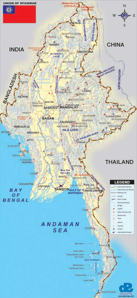 myanmar regions map