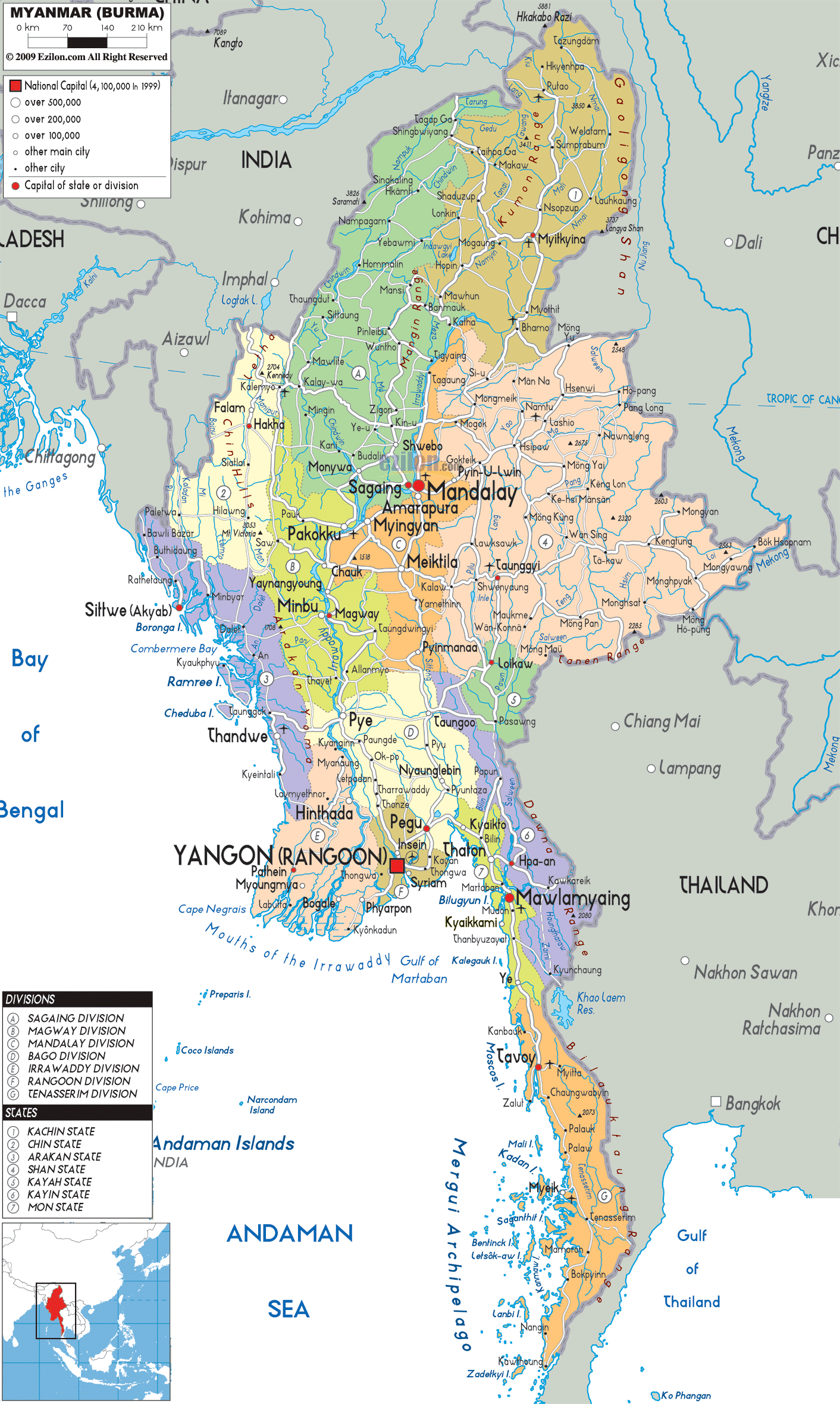 political map of Myanmar