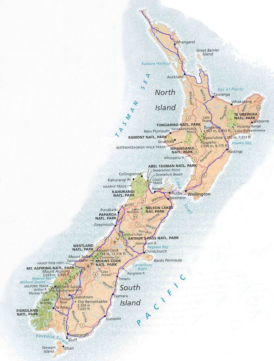 physical map of new zealand