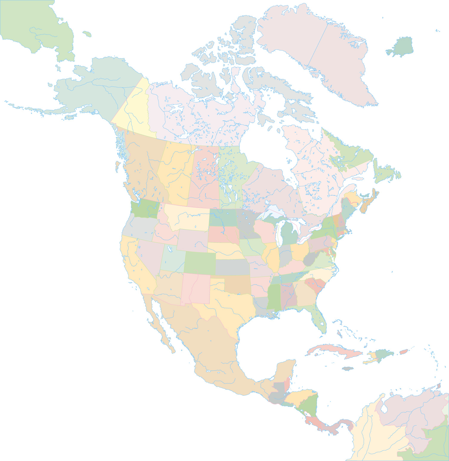 color blank map of north america.