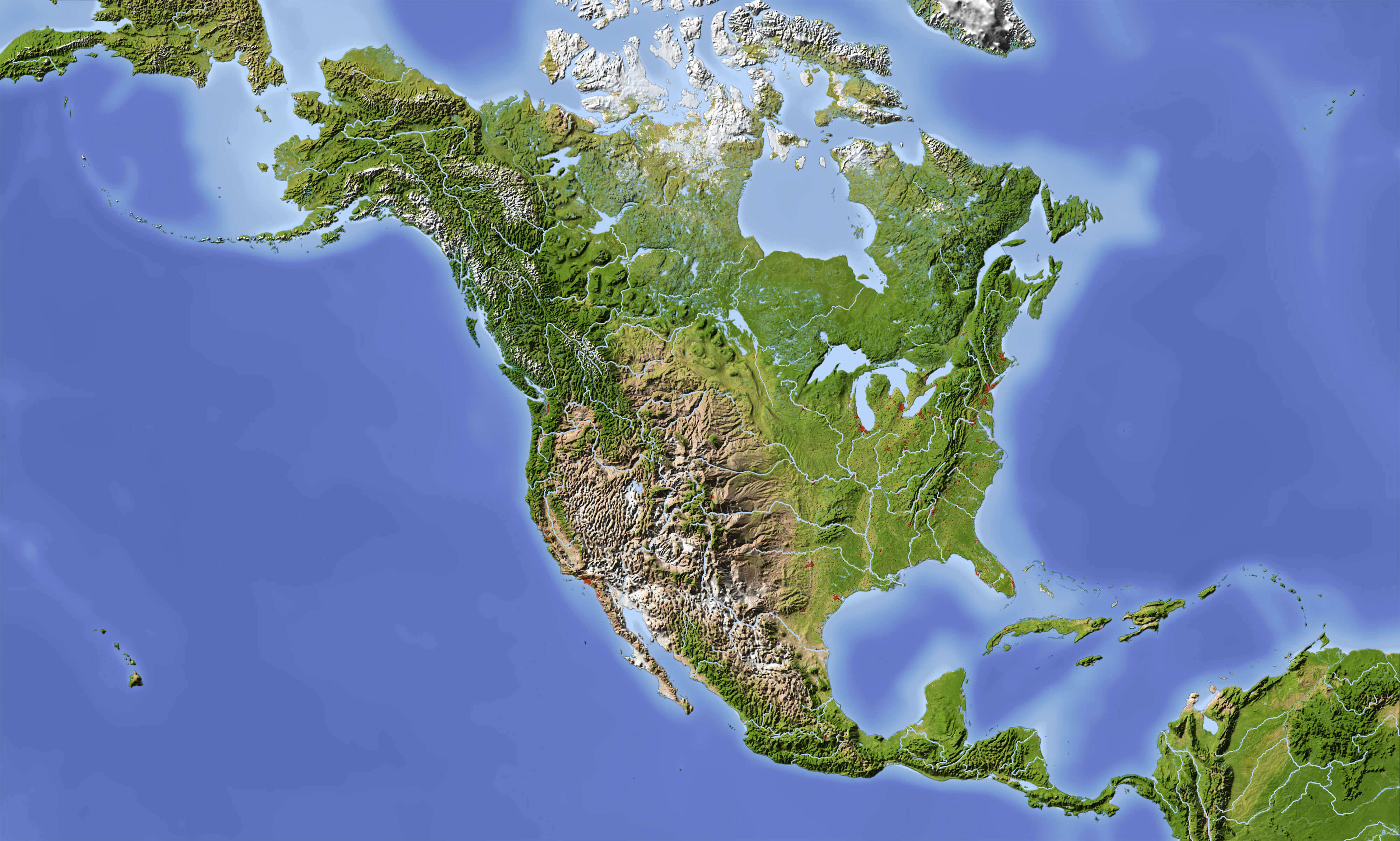 north america physical map from space