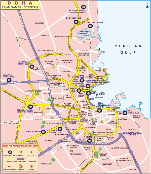 doha asian games locations map