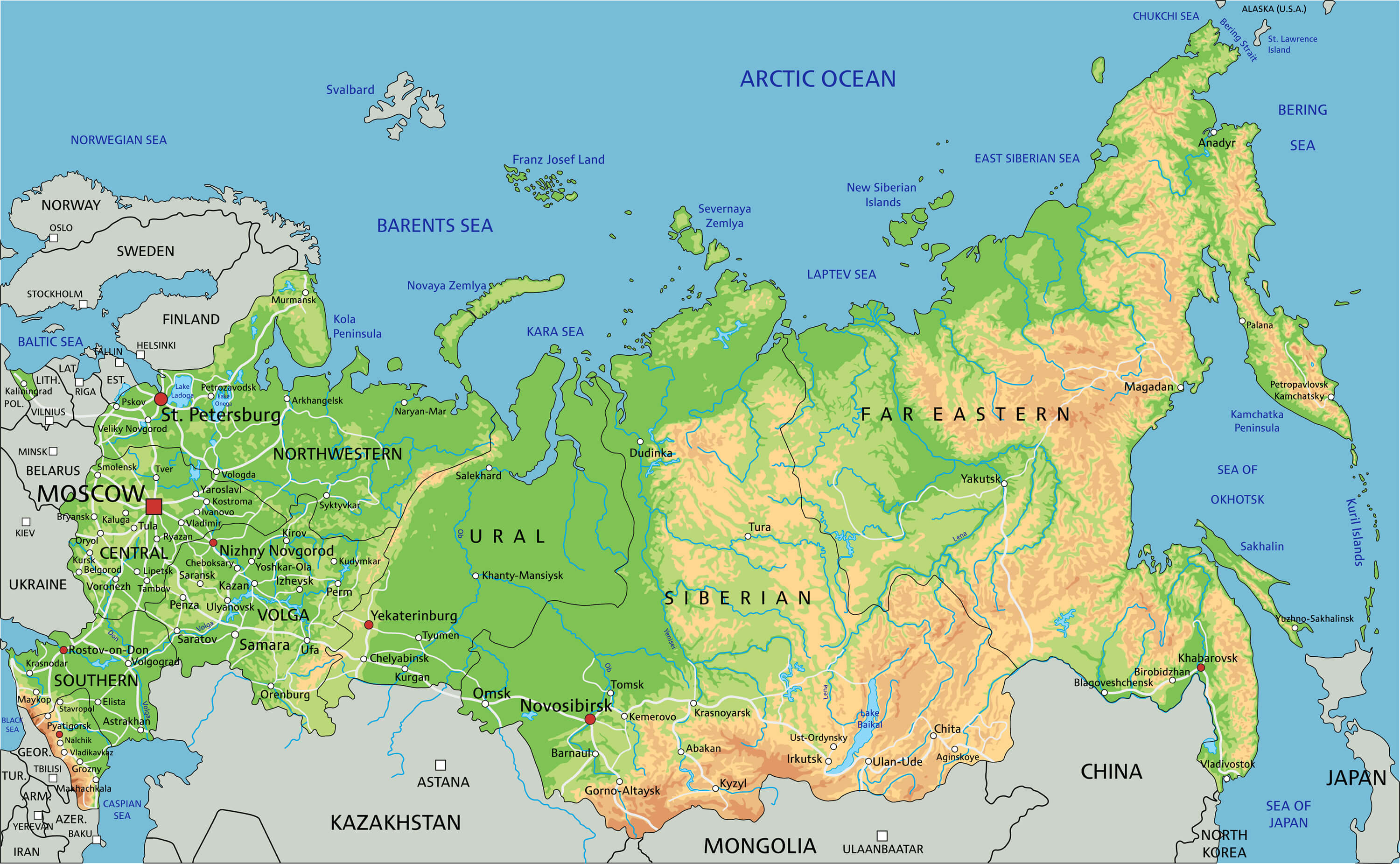 Rostov on Don on Russia Physical Map