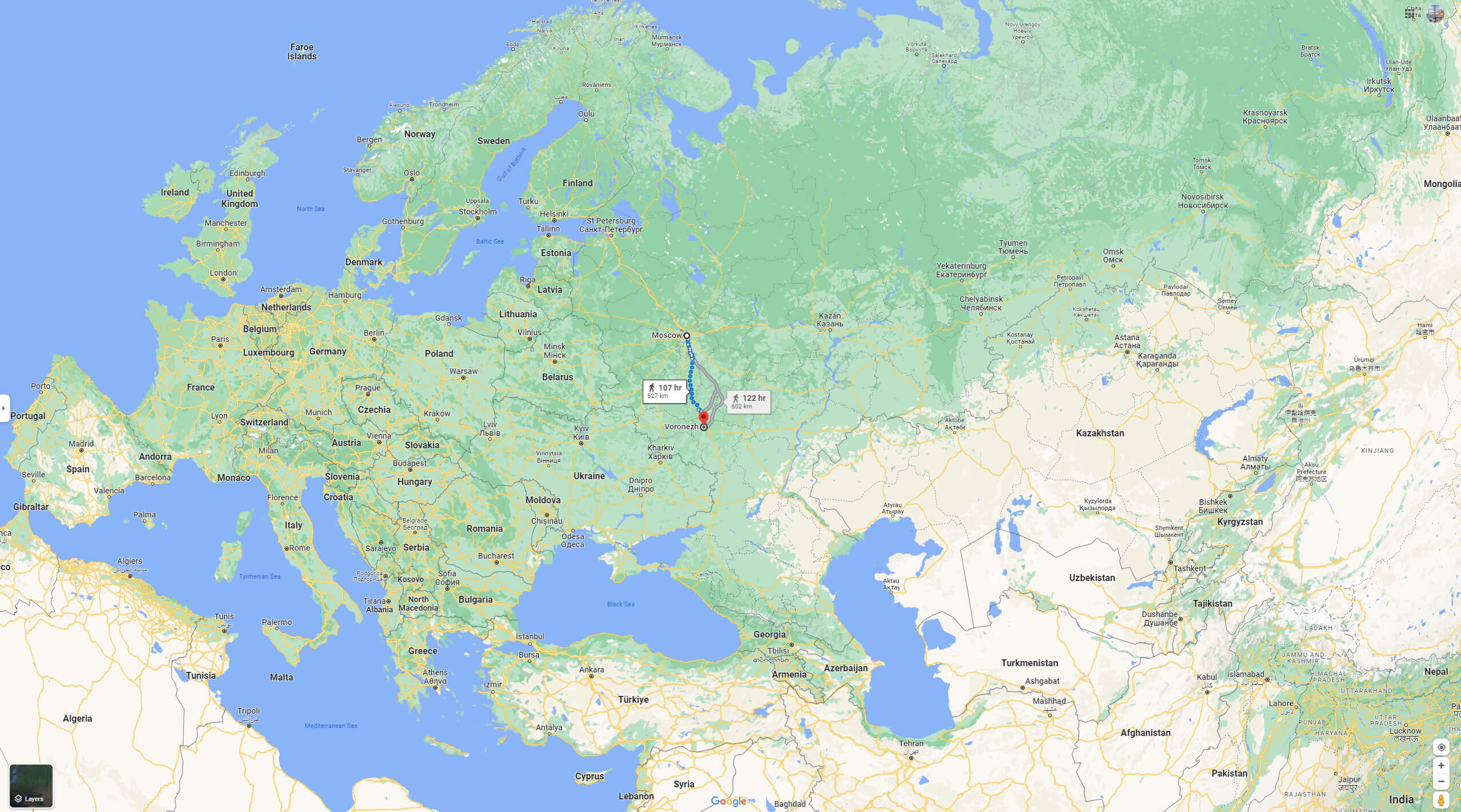 Voronezh on Russia Map