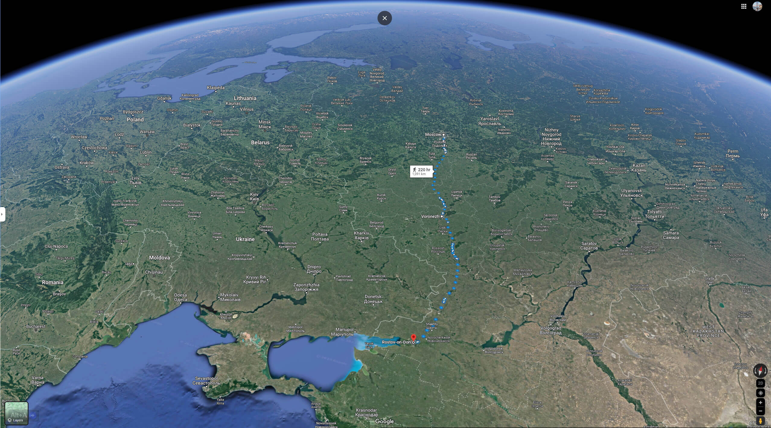 Voronezh on Russia Satellite Map
