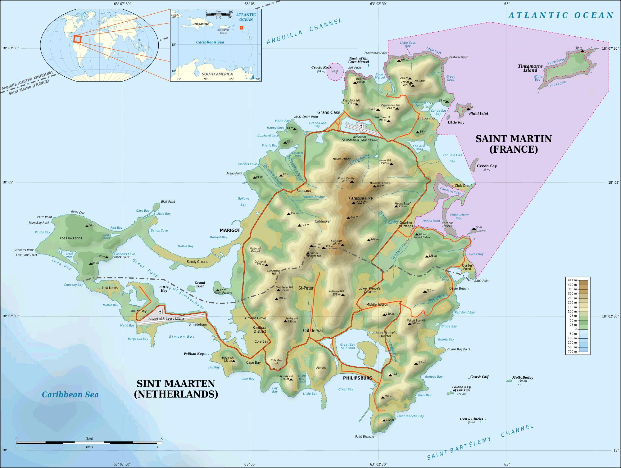 Saint Martin topographic Map