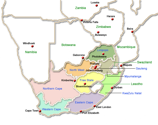 south africa map boundaries