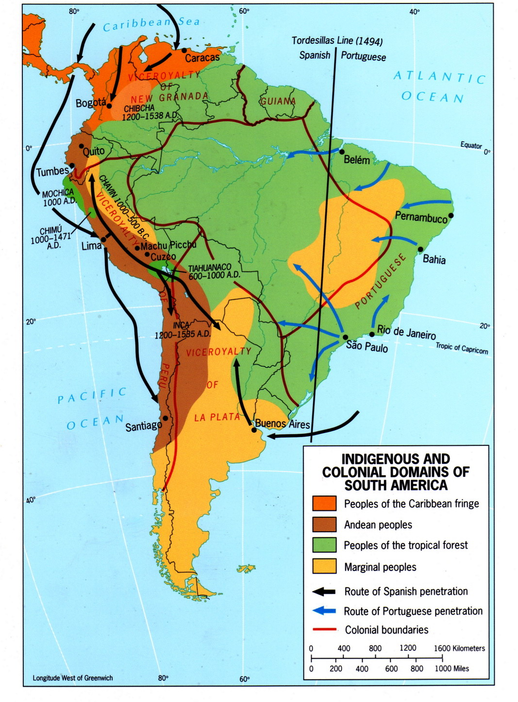 indigenous colonial domains map south america