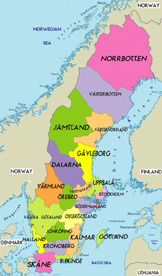 provinces map of sweden