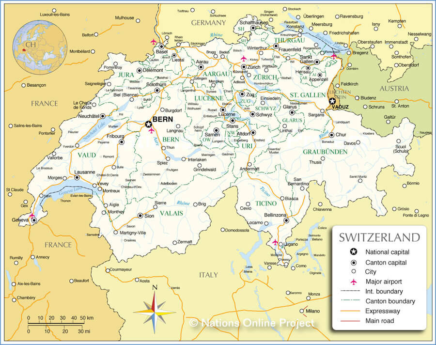 Canton Map of Switzerland