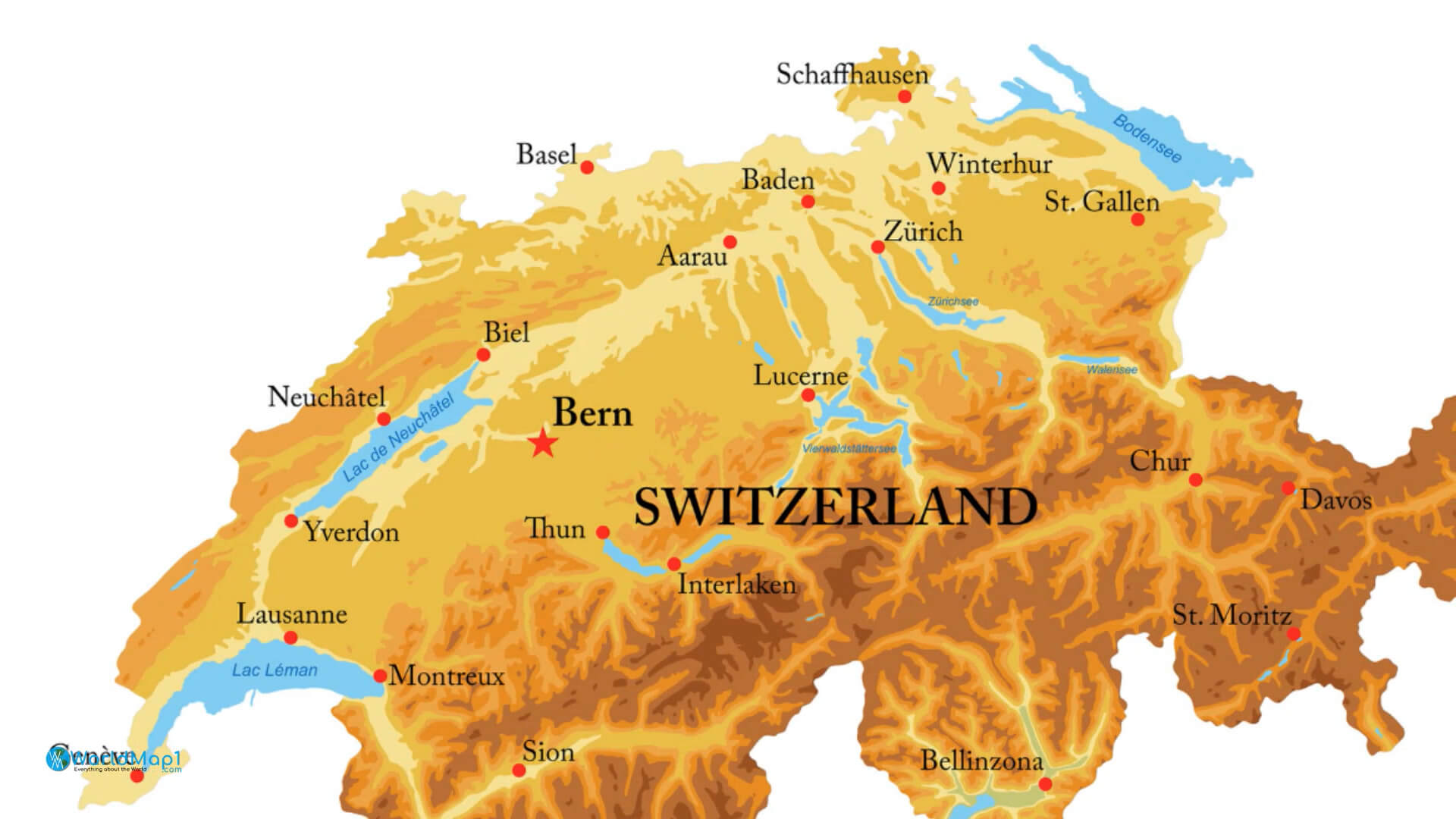 Switzerland Free Printable Map - Switzerland%20Largest%20Cities%20and%20Swiss%20Alps%20Map 