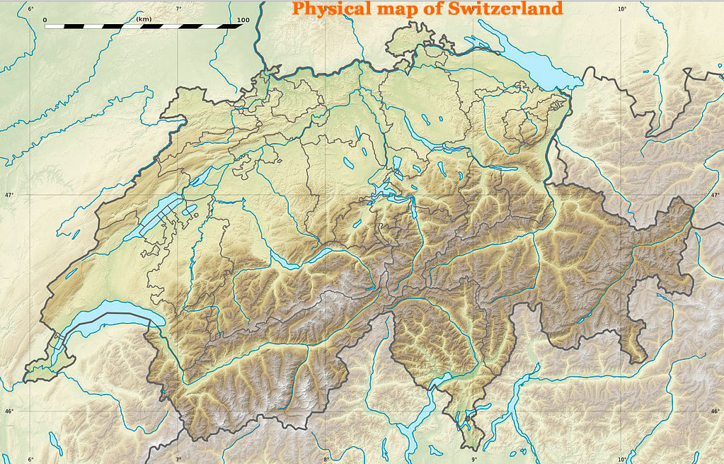 Physical Map of Switzerland