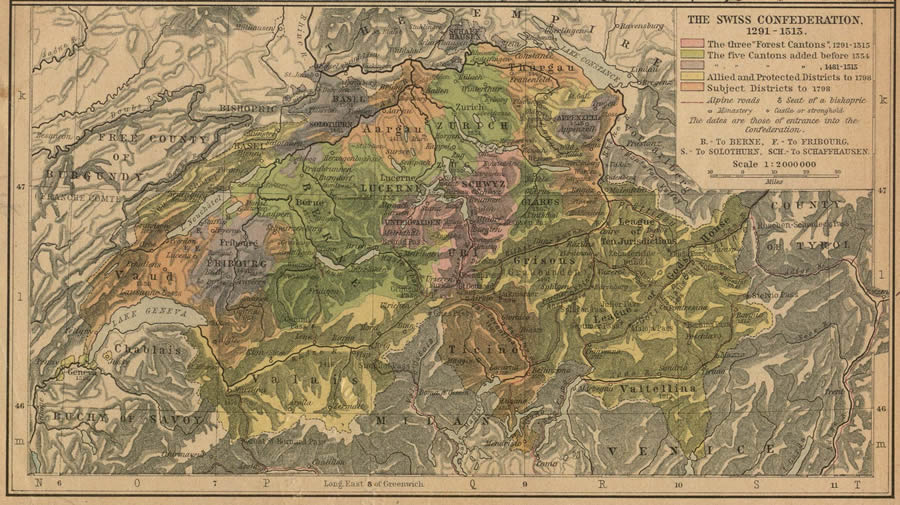 swiss confederation map 1291 1513
