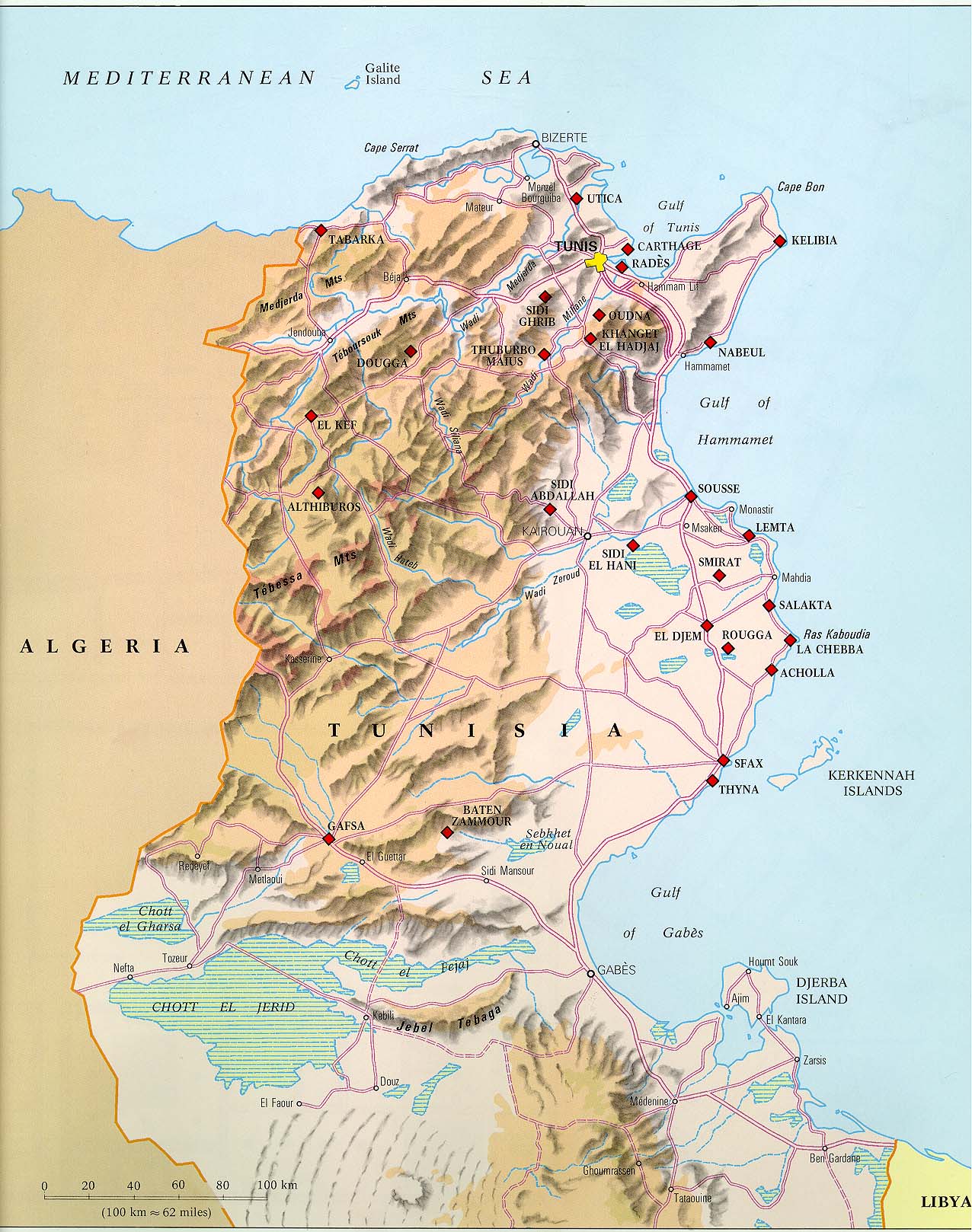 tunisia relief map