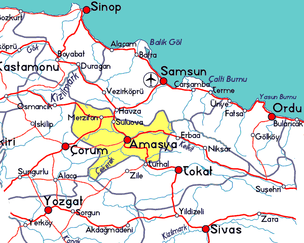 map of amasya