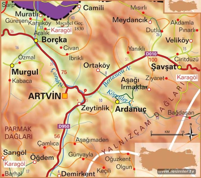 artvin highways map