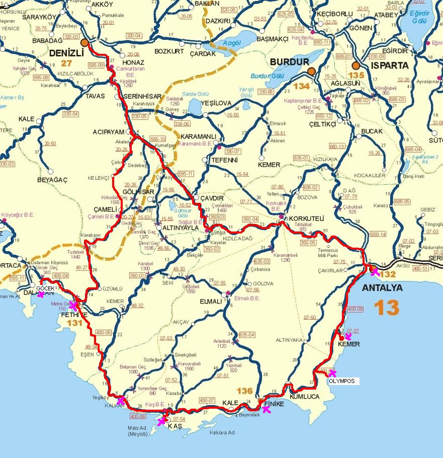 denizli route map antalya