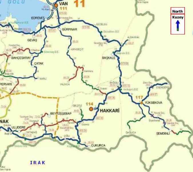 hakkari highways map