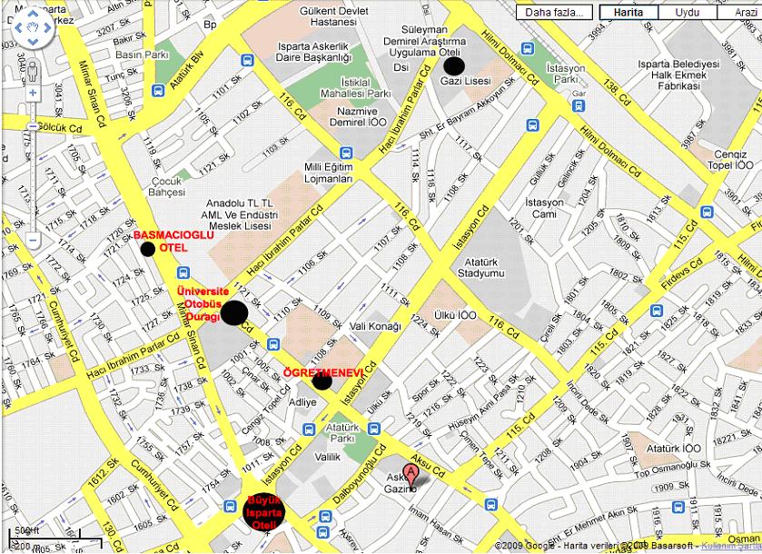isparta city center map