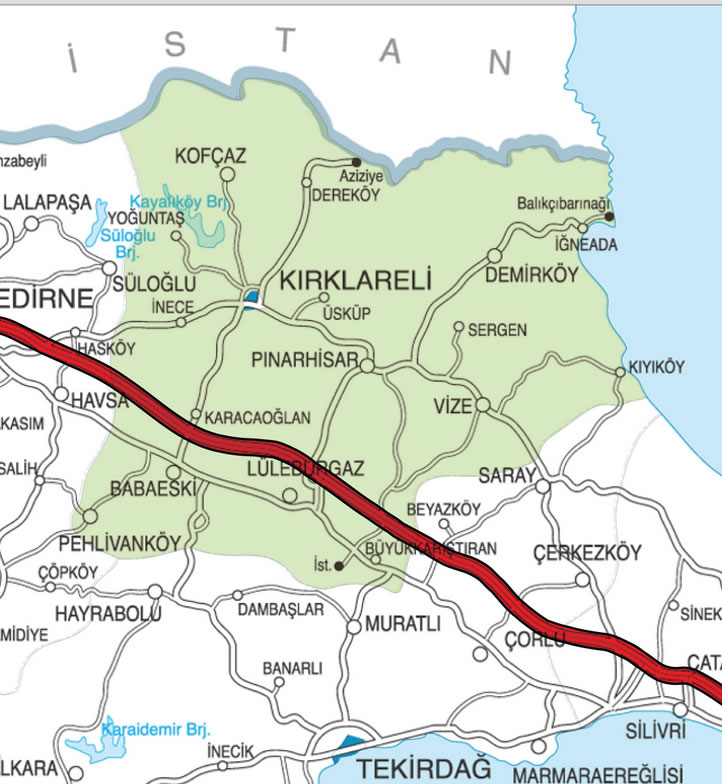 kirklareli highway map