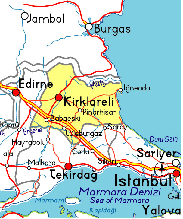 kirklareli road map istanbul