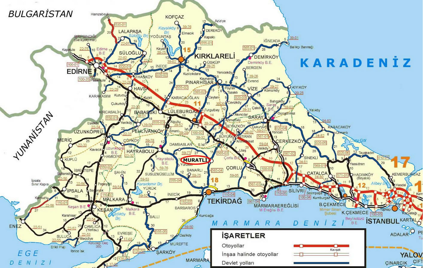 tekirdag highways map