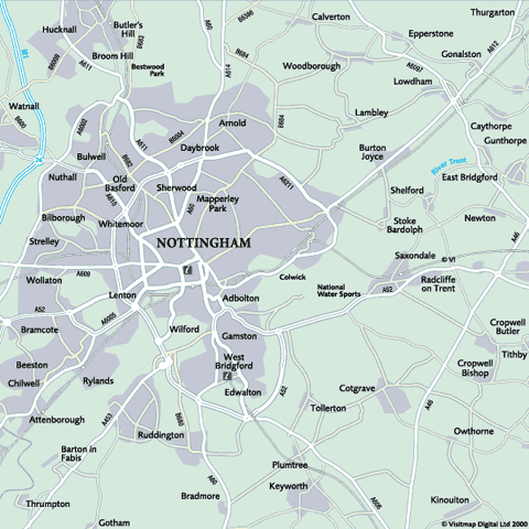 regions map of Nottingham
