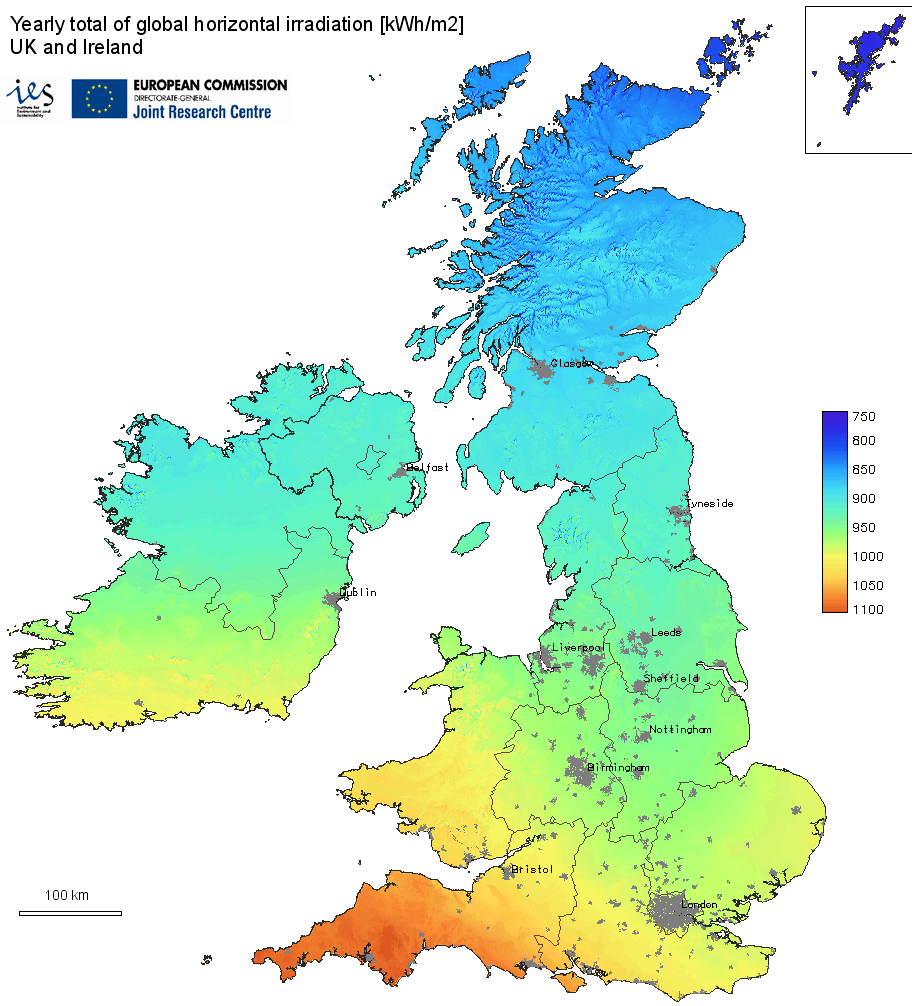 United Kingdom Solar Radiation Map