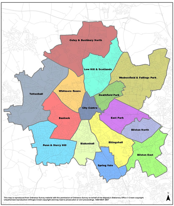 districts map of Wolverhampton