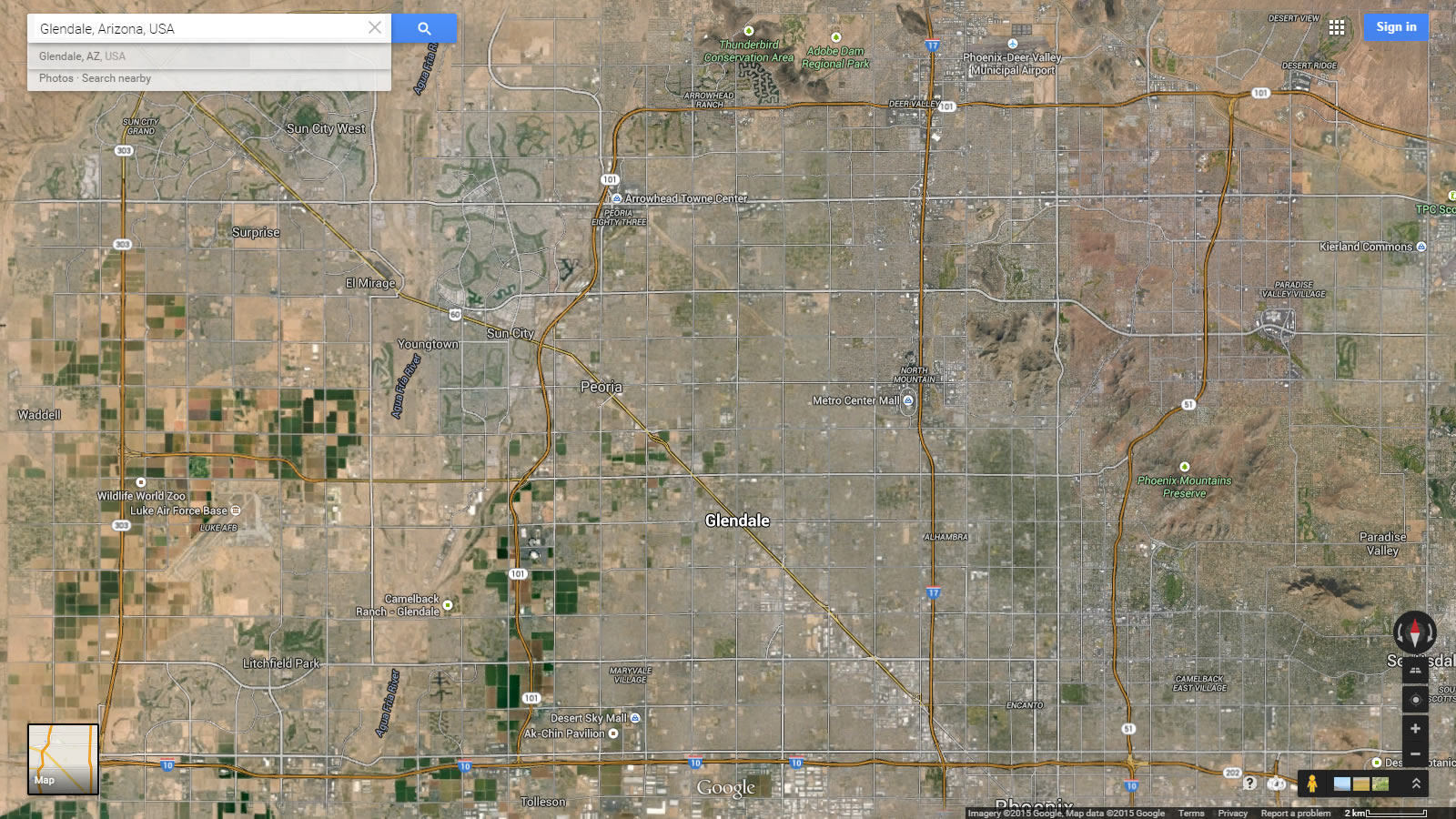 glendale map arizona us satellite