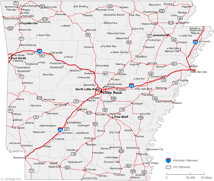 Arkansas Big Cities Map