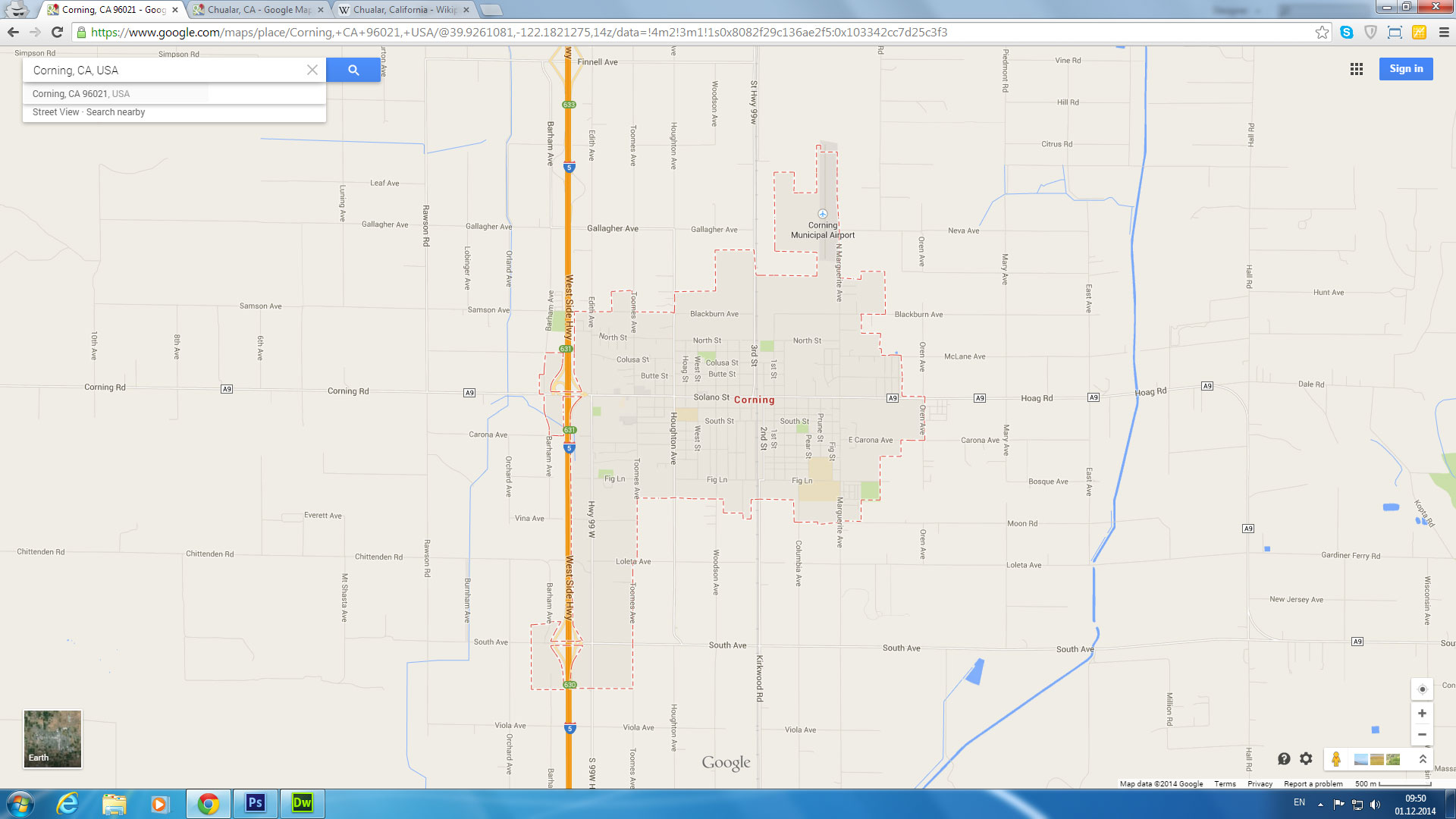 corning map california us satellite