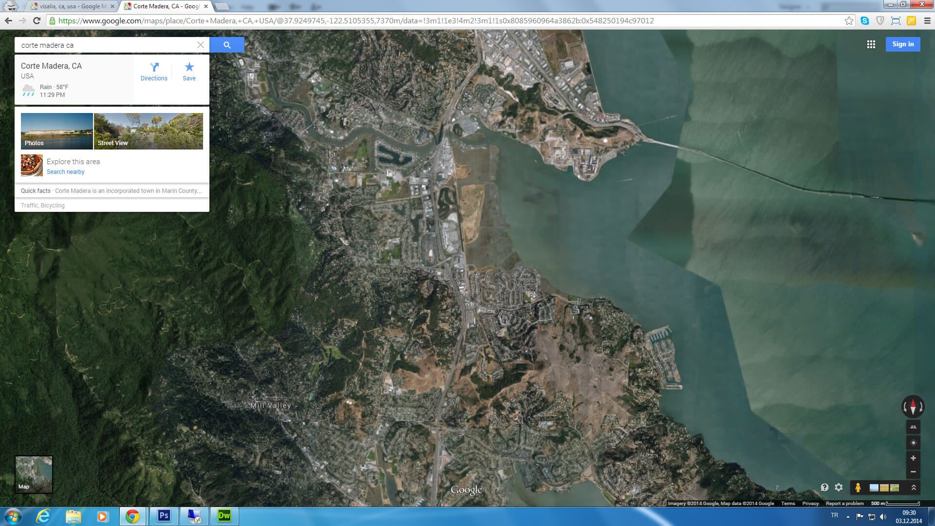 corte madera map california us satellite