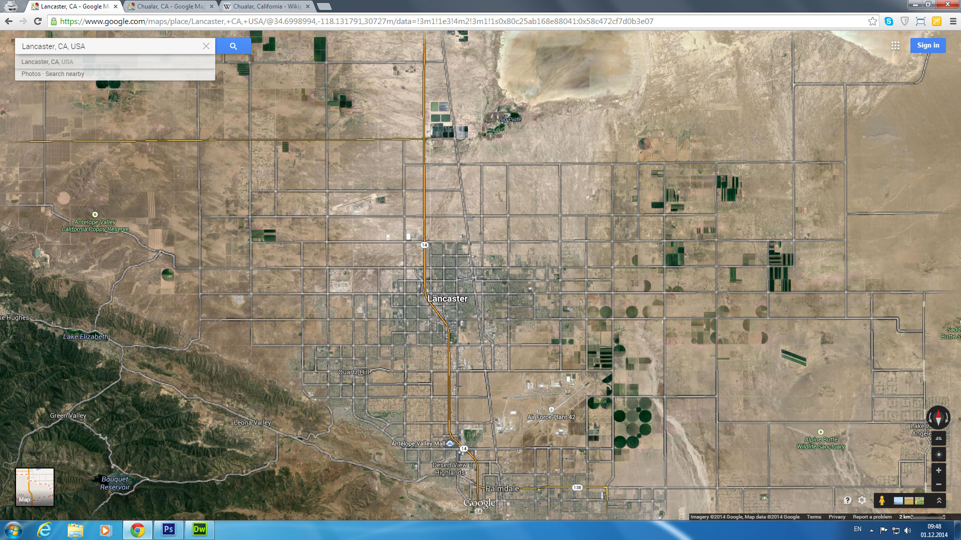 lancaster map california us satellite