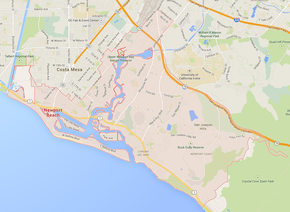 newport beach california map usa