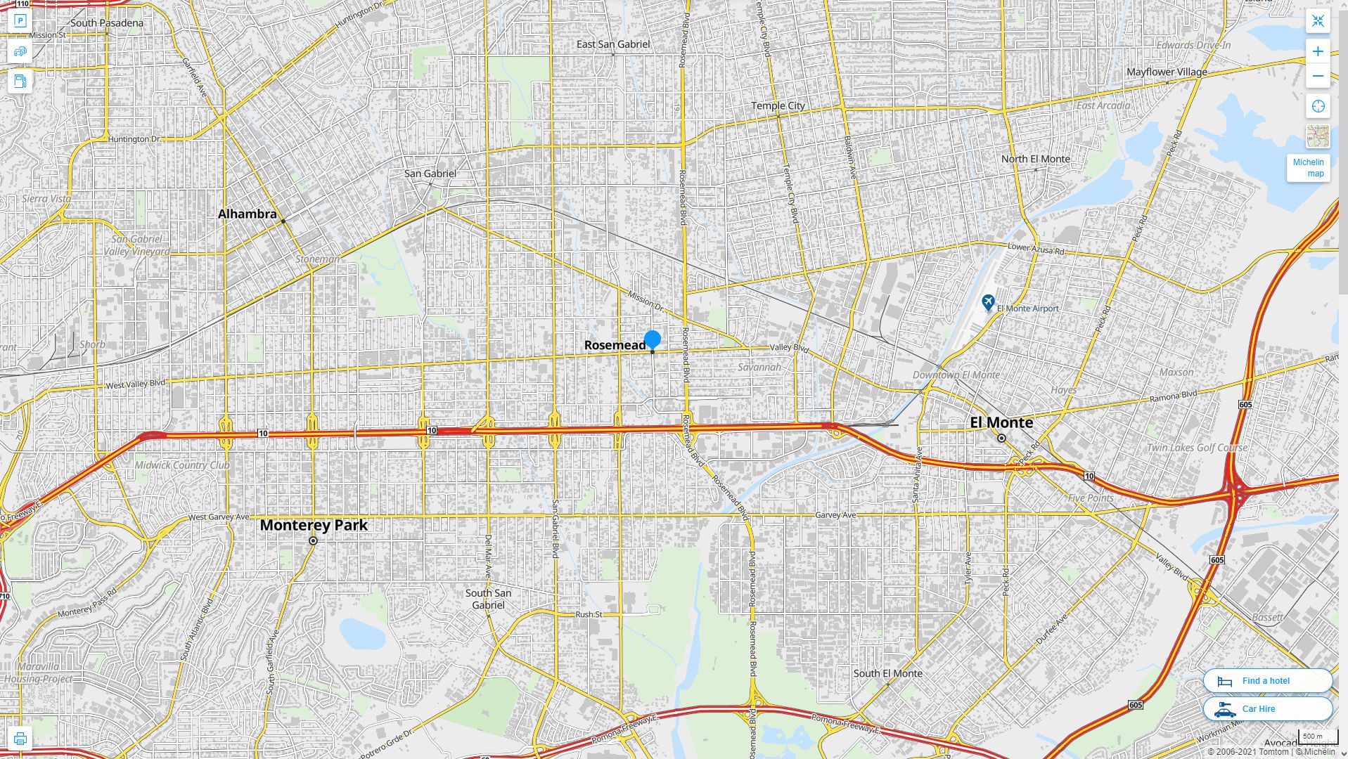 Rosemead California Highway and Road Map