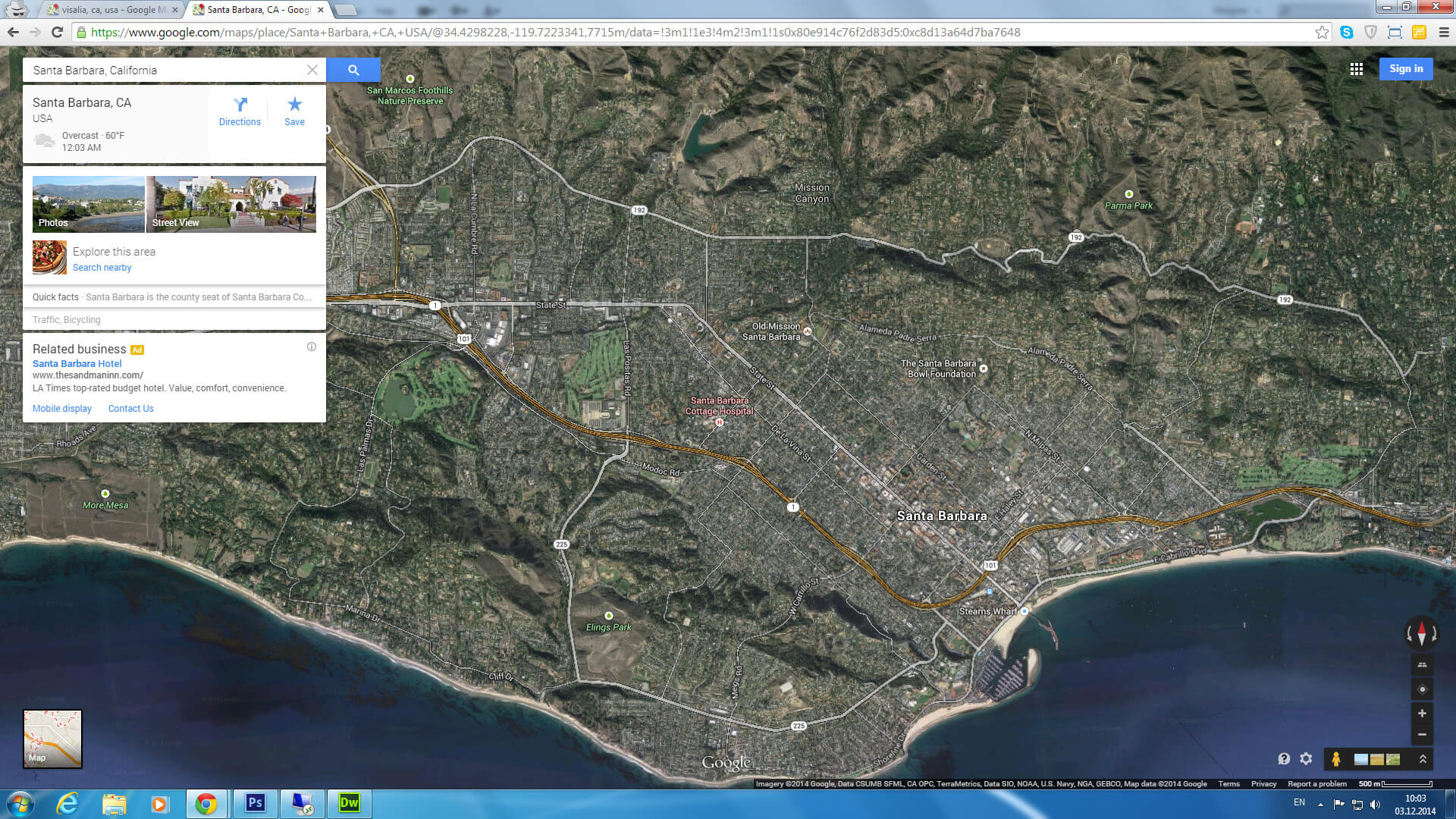 santa barbara map california us satellite