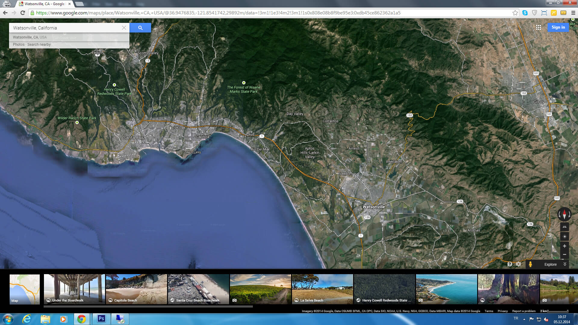 watsonville map california us satellite