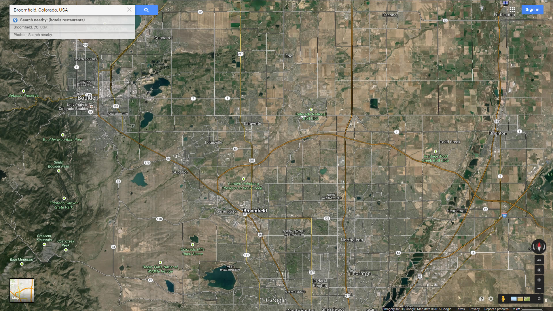 broomfield map colorado us satellite