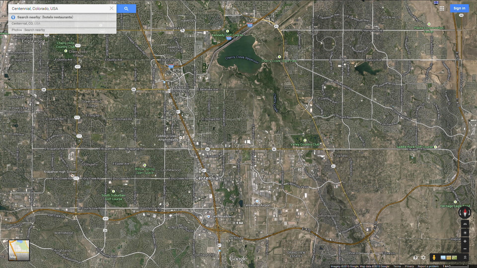 centennial map colorado us satellite