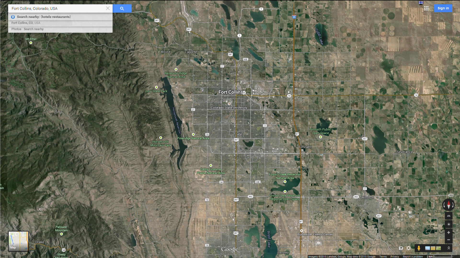 fort collins map colorado us satellite
