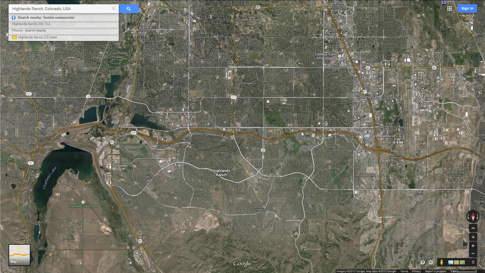 highlands ranch map colorado us satellite