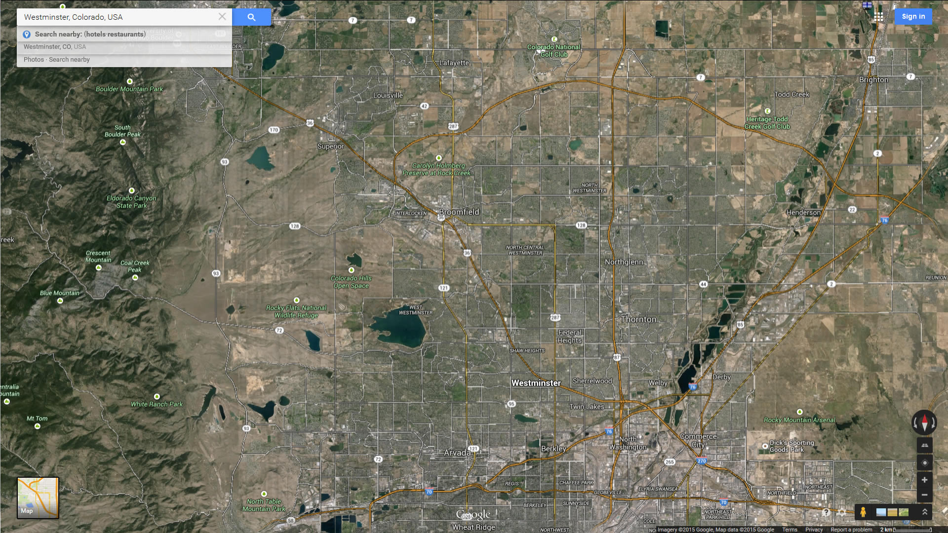 westminster map colorado us satellite