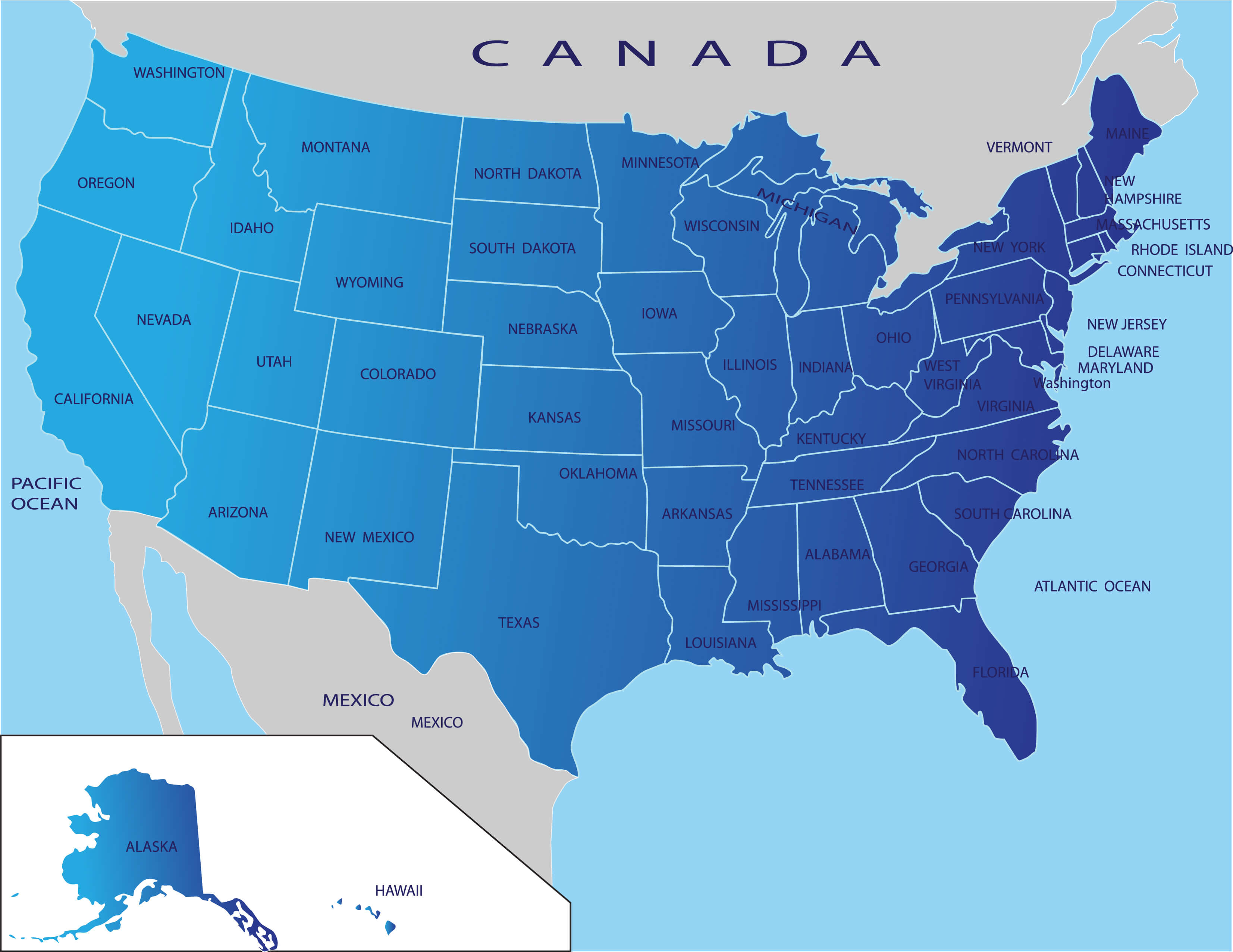 Free Printable United States Map with States