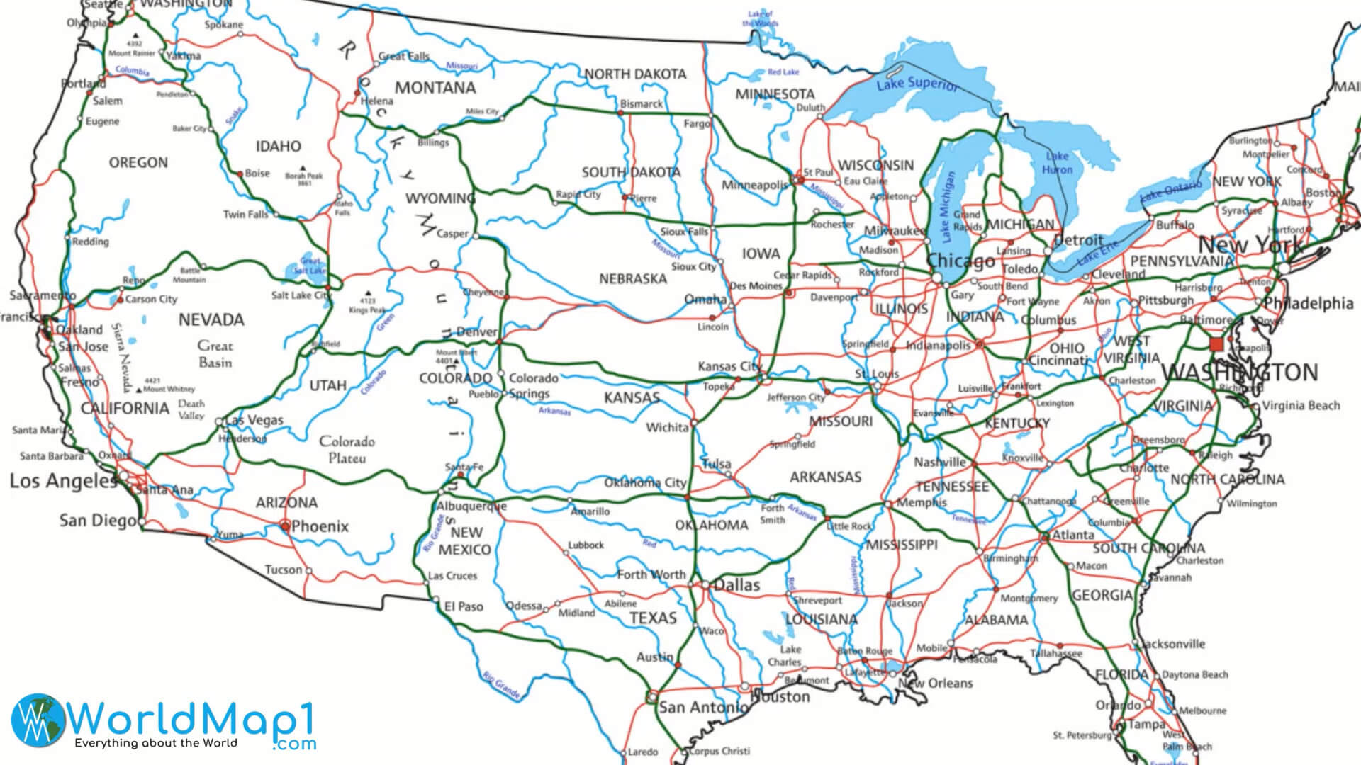 US Interstate Highway Map with - United%20States%20Rivers%20Map%20with%20States 