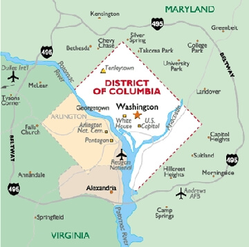 District of Columbia Counties Road Map USA