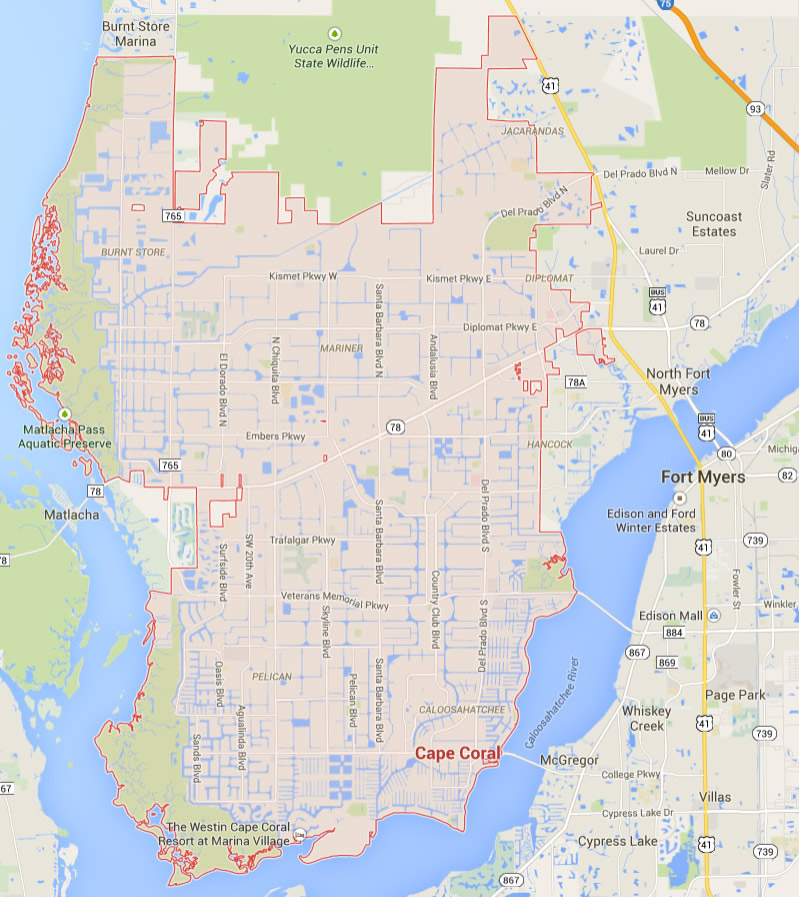 cape coral florida map usa