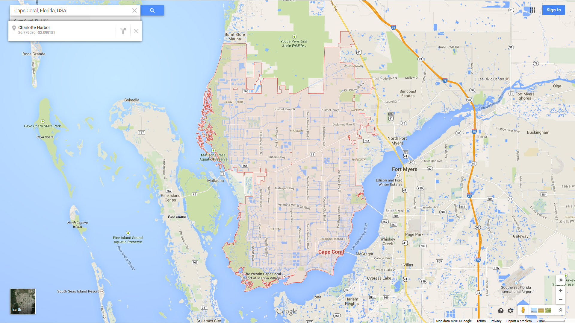 cape coral map florida us