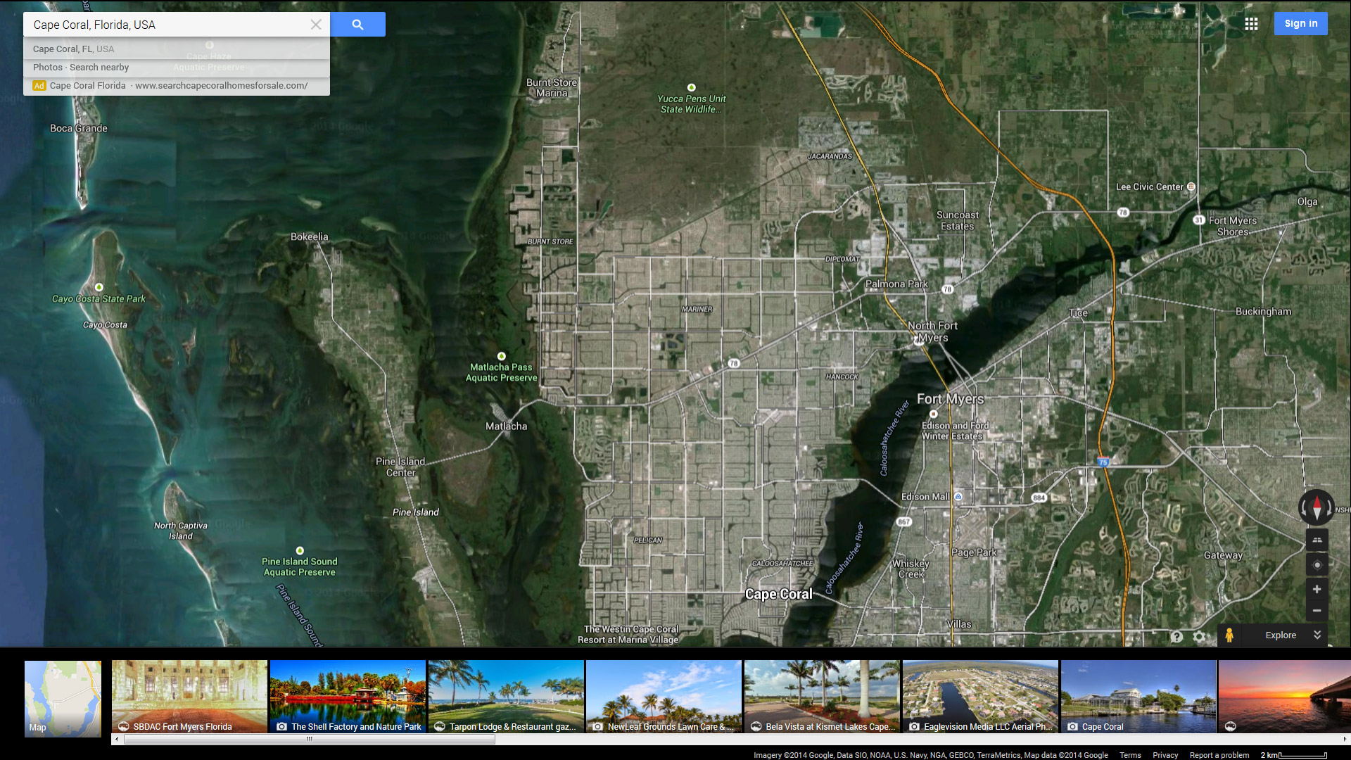 cape coral map florida us satellite