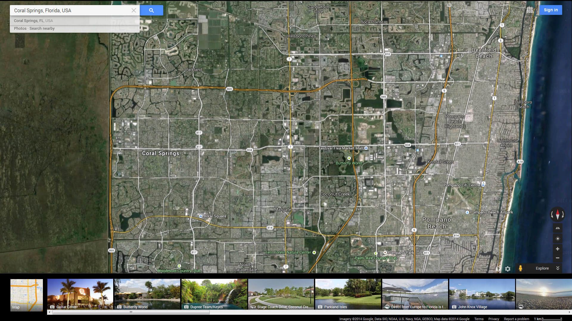 coral springs map florida us satellite